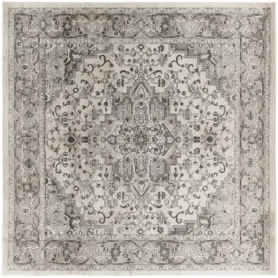 10' Gray and Ivory Square Medallion Power Loom Distressed Area Rug Photo 2