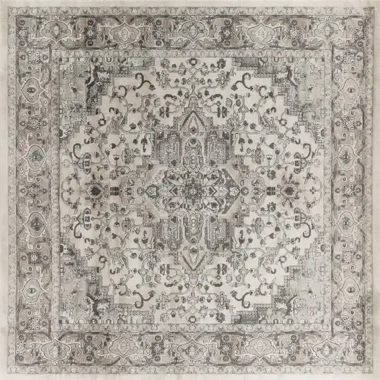 10' Gray and Ivory Square Medallion Power Loom Distressed Area Rug Photo 7