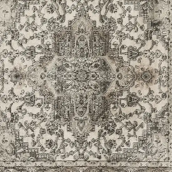 4' Gray and Ivory Square Medallion Power Loom Distressed Area Rug Photo 6