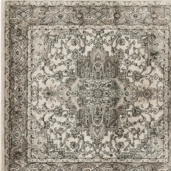 4' Gray and Ivory Square Medallion Power Loom Distressed Area Rug Photo 7