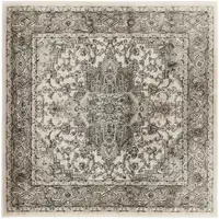 Photo of 4' Gray and Ivory Square Medallion Power Loom Distressed Area Rug