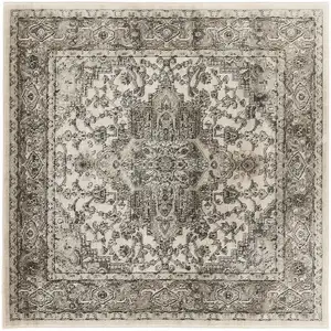 Photo of 4' Gray and Ivory Square Medallion Power Loom Distressed Area Rug