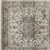 Photo of 5' Gray and Ivory Square Medallion Power Loom Distressed Area Rug