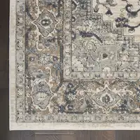 Photo of 8' Gray and Ivory Square Medallion Power Loom Distressed Area Rug