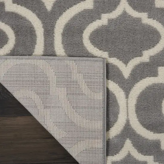 6' Gray and Ivory Trellis Non Skid Runner Rug Photo 8