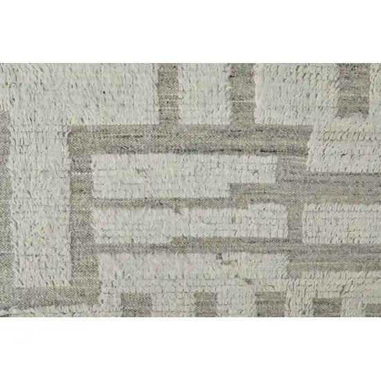 10' Gray and Ivory Wool Geometric Hand Woven Runner Rug Photo 5