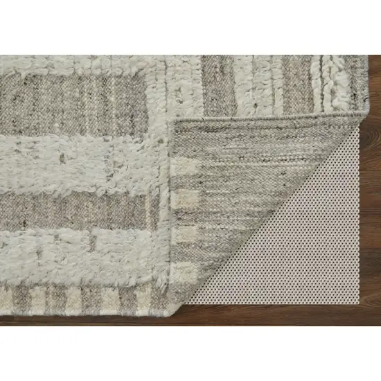 8' Gray and Ivory Wool Geometric Hand Woven Runner Rug Photo 5