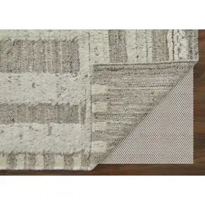 Photo of 8' Gray and Ivory Wool Geometric Hand Woven Runner Rug