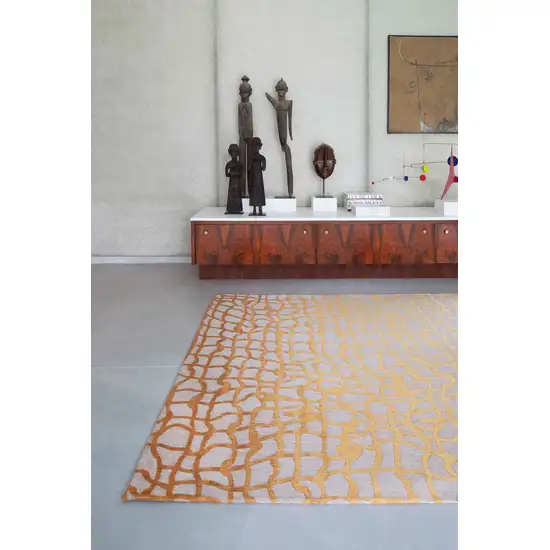 10' Gray and Orange Abstract Non Skid Area Rug Photo 8