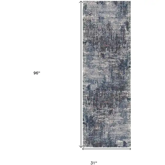 8' Gray and Orange Abstract Power Loom Runner Rug Photo 6