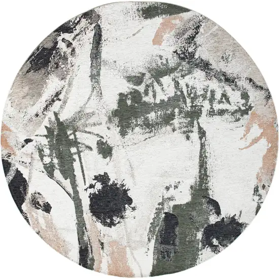 8' Gray and Orange Round Abstract Non Skid Area Rug Photo 2