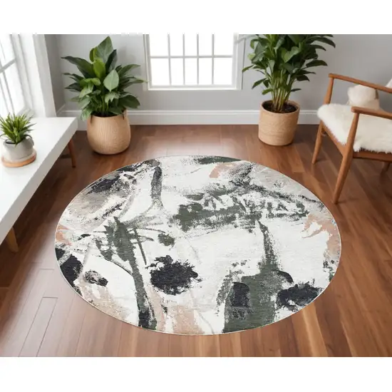 8' Gray and Orange Round Abstract Non Skid Area Rug Photo 1