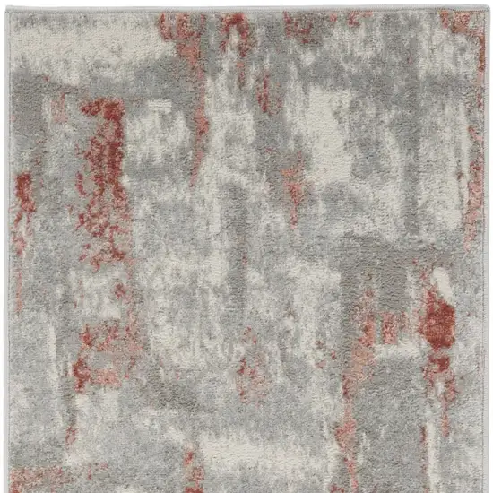 8' Gray and Red Abstract Non Skid Runner Rug Photo 9