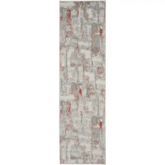 8' Gray and Red Abstract Non Skid Runner Rug Photo 2