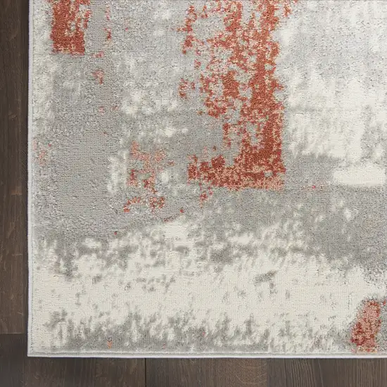 8' Gray and Red Abstract Non Skid Runner Rug Photo 4