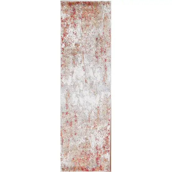 8' Gray and Red Abstract Power Loom Runner Rug Photo 2