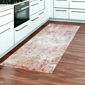 Photo of 8' Gray and Red Abstract Power Loom Runner Rug