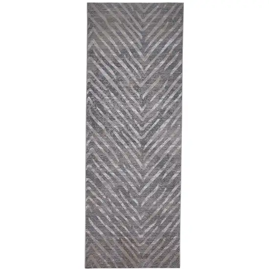 8' Gray and Silver Abstract Distressed Runner Rug Photo 5