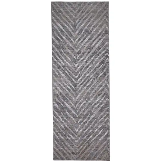 8' Gray and Silver Abstract Distressed Runner Rug Photo 2