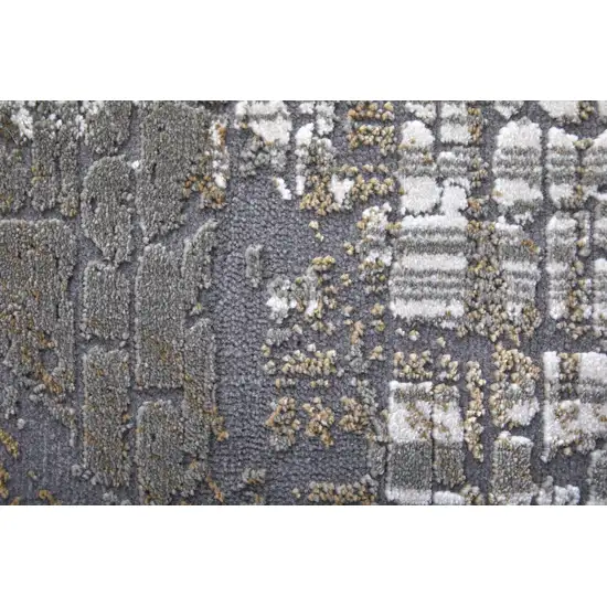 8' Gray and Silver Abstract Power Loom Worn Faded Runner Rug Photo 8