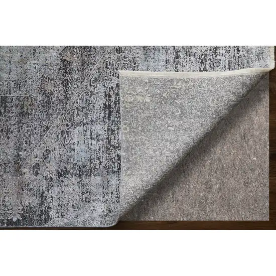 8' Gray and Silver Abstract Power Loom Worn Faded Runner Rug Photo 6