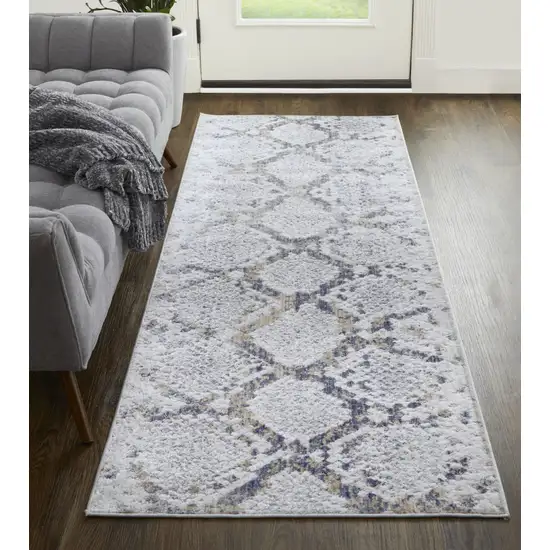 10' Gray and Silver Floral Power Loom Runner Rug Photo 7