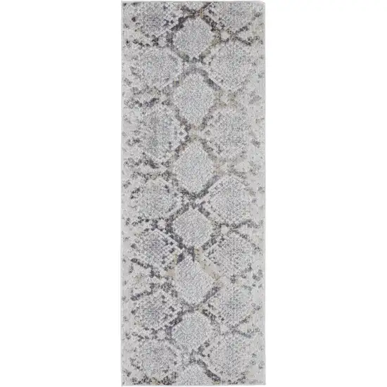 10' Gray and Silver Floral Power Loom Runner Rug Photo 2