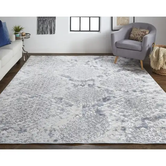 10' Gray and Silver Floral Power Loom Runner Rug Photo 6