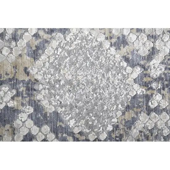 10' Gray and Silver Floral Power Loom Runner Rug Photo 9