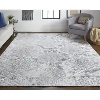 Photo of 8' Gray and Silver Floral Power Loom Runner Rug