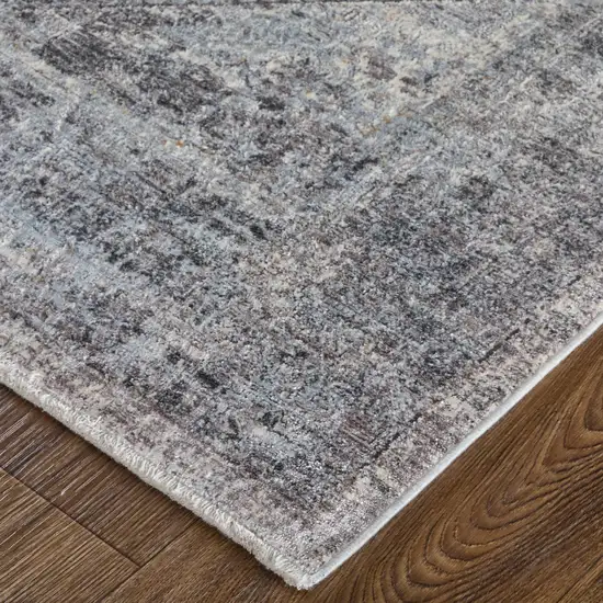 8' Gray and Silver Oriental Power Loom Worn Faded Runner Rug Photo 7