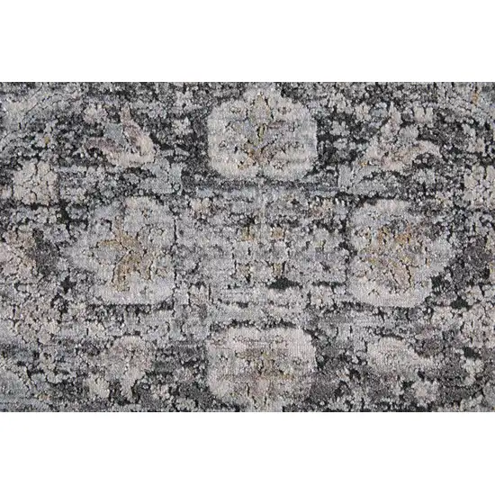 8' Gray and Silver Oriental Power Loom Worn Faded Runner Rug Photo 6