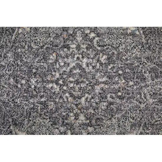 8' Gray and Silver Oriental Power Loom Worn Faded Runner Rug Photo 8