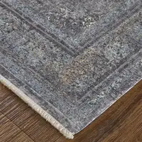 Photo of 8' Gray and Silver Oriental Power Loom Worn Faded Runner Rug