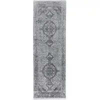 Photo of 8' Gray and Silver Oriental Power Loom Worn Faded Runner Rug