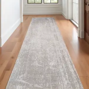 Photo of 10' Gray and White Chevron Non Skid Area Rug