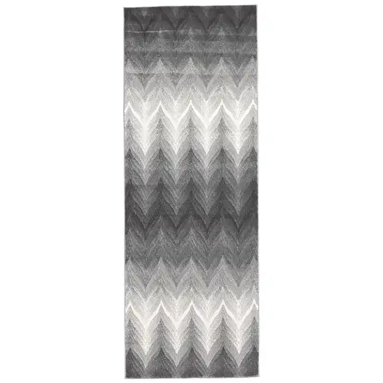 8' Gray and White Geometric Runner Rug Photo 1