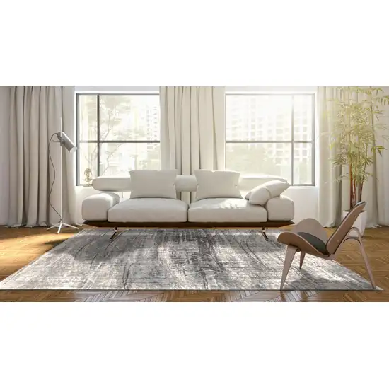 5' Gray and White Round Abstract Non Skid Area Rug Photo 7