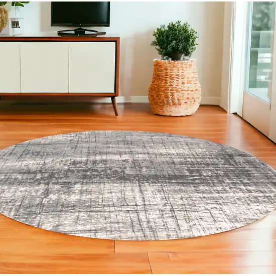 8' Gray and White Round Abstract Non Skid Area Rug Photo 1