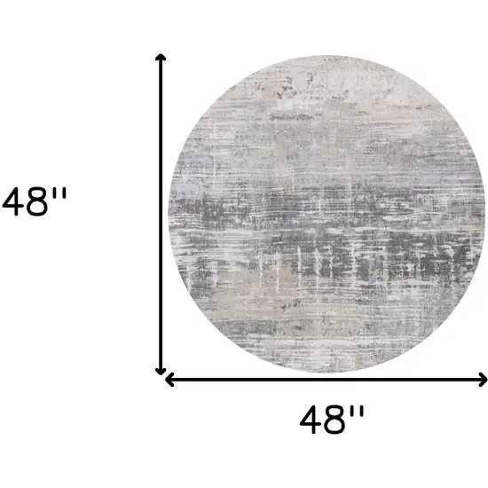 5' Gray and White Round Abstract Non Skid Area Rug Photo 3