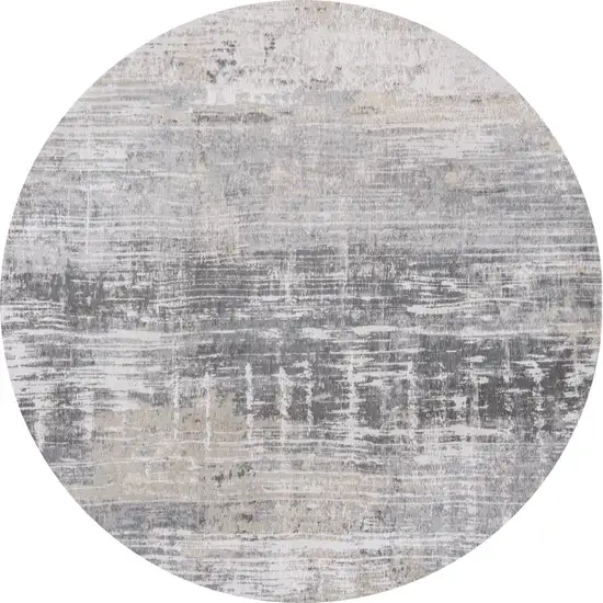 5' Gray and White Round Abstract Non Skid Area Rug Photo 2