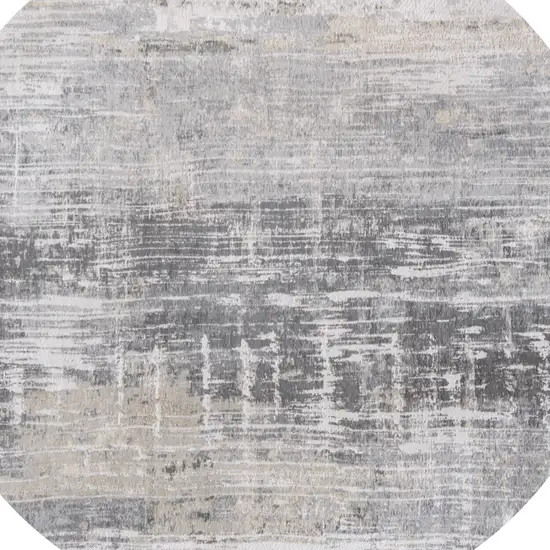 8' Gray and White Round Abstract Non Skid Area Rug Photo 6