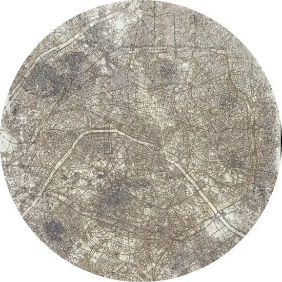 8' Gray and White Round Abstract Non Skid Area Rug Photo 2