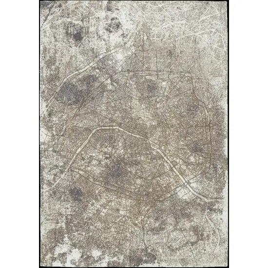 8' Gray and White Round Abstract Non Skid Area Rug Photo 4