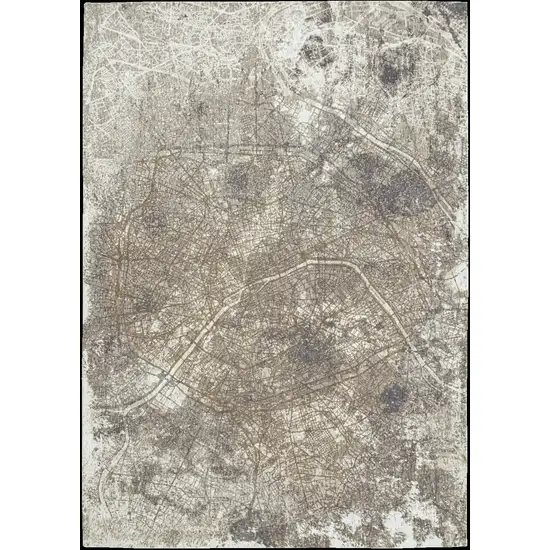 8' Gray and White Round Abstract Non Skid Area Rug Photo 5