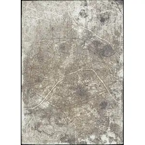 Photo of 8' Gray and White Round Abstract Non Skid Area Rug