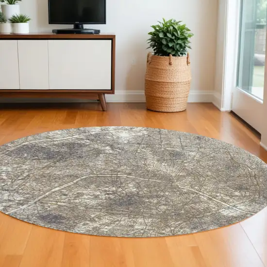 8' Gray and White Round Abstract Non Skid Area Rug Photo 1