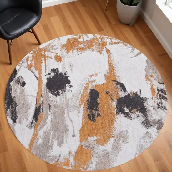 8' Gray and White Round Abstract Non Skid Area Rug Photo 1