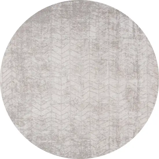 5' Gray and White Round Chevron Non Skid Area Rug Photo 2