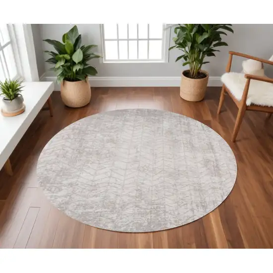 5' Gray and White Round Chevron Non Skid Area Rug Photo 1